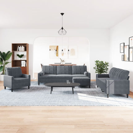 sofasæt 4 dele med hynder og bolsterpuder velour mørkegrå