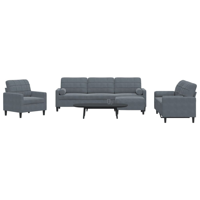 sofasæt 4 dele med hynder og bolsterpuder velour mørkegrå