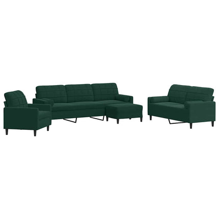 sofasæt 4 dele med hynder og bolsterpuder velour mørkegrøn