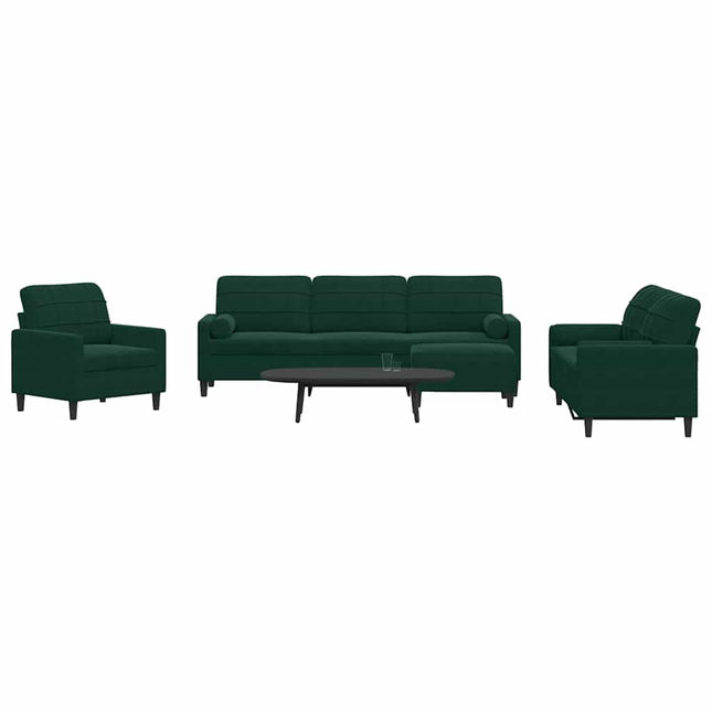 sofasæt 4 dele med hynder og bolsterpuder velour mørkegrøn