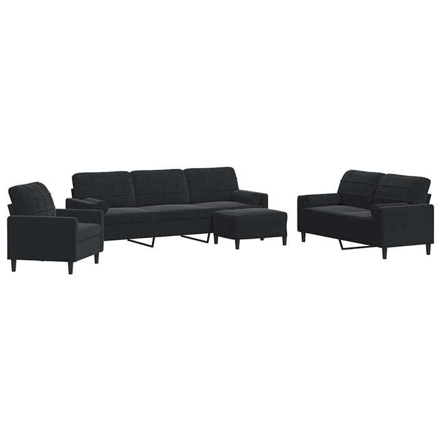 sofasæt 4 dele med hynder og bolsterpuder velour sort