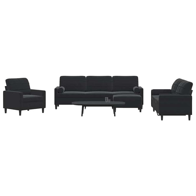 sofasæt 4 dele med hynder og bolsterpuder velour sort