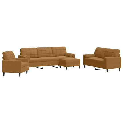 sofasæt 4 dele med hynder og bolsterpuder velour brun