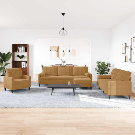 sofasæt 4 dele med hynder og bolsterpuder velour brun