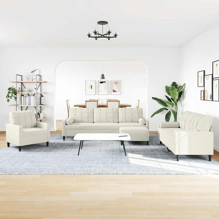 sofasæt 4 dele med hynder og bolsterpuder velour cremefarvet