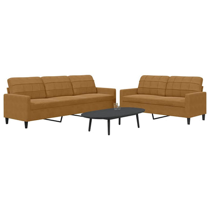 sofasæt 2 dele med hynder velour brun
