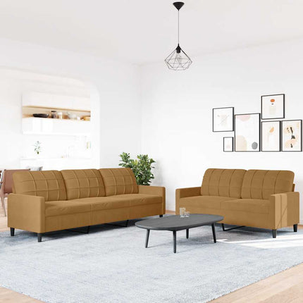 sofasæt 2 dele med hynder velour brun