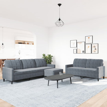 sofasæt 3 dele med hynder velour mørkegrå