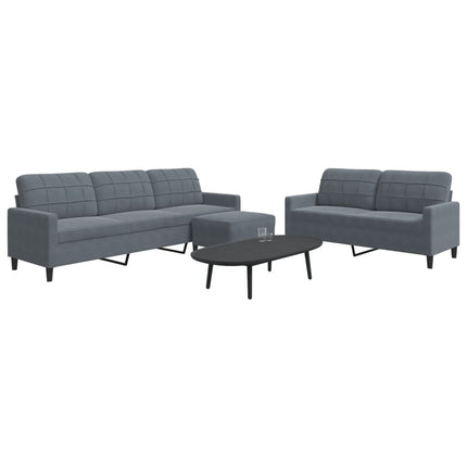 sofasæt 3 dele med hynder velour mørkegrå