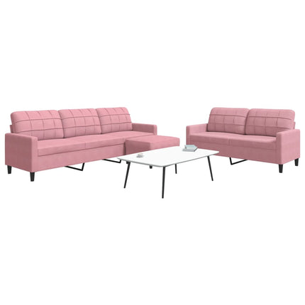 sofasæt 3 dele med hynder velour lyserød