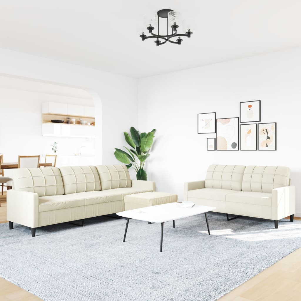 sofasæt 3 dele med hynder velour cremefarvet