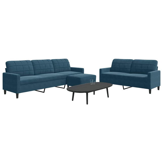 sofasæt 3 dele med hynder velour blå