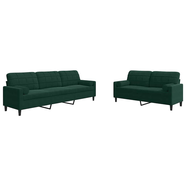 sofasæt 2 dele med hynder og bolsterpuder velour mørkegrøn