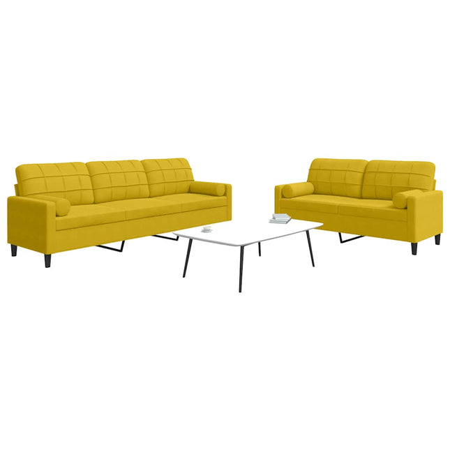 sofasæt 2 dele med hynder og bolsterpuder velour gul