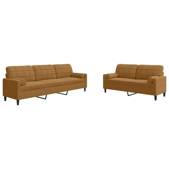 sofasæt 2 dele med hynder og bolsterpuder velour brun