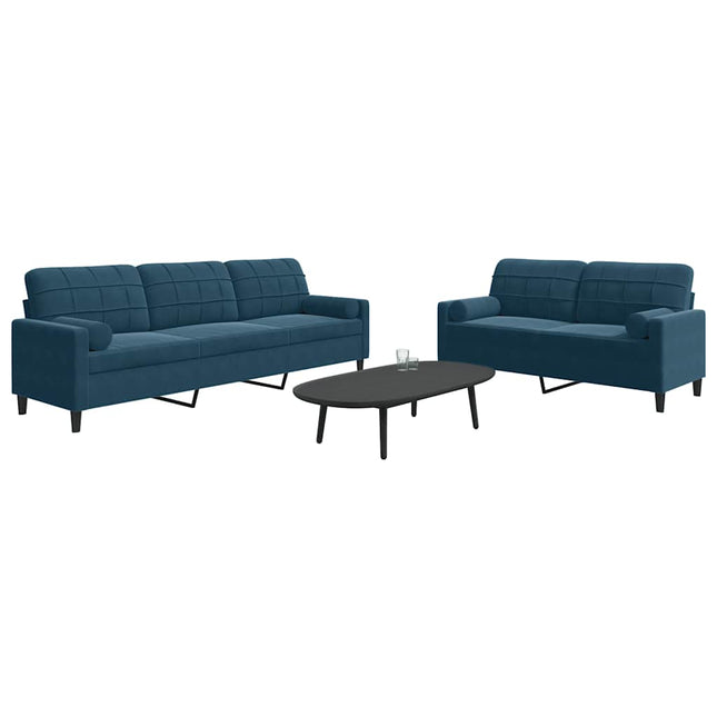 sofasæt 2 dele med hynder og bolsterpuder velour blå