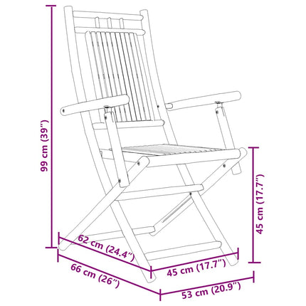 foldbare havestole 4 stk. 53x66x99 cm bambus