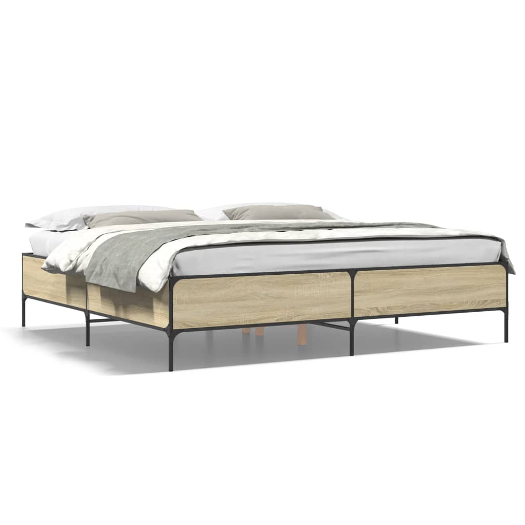 sengestel 200x200 cm konstrueret træ og metal sonoma-eg