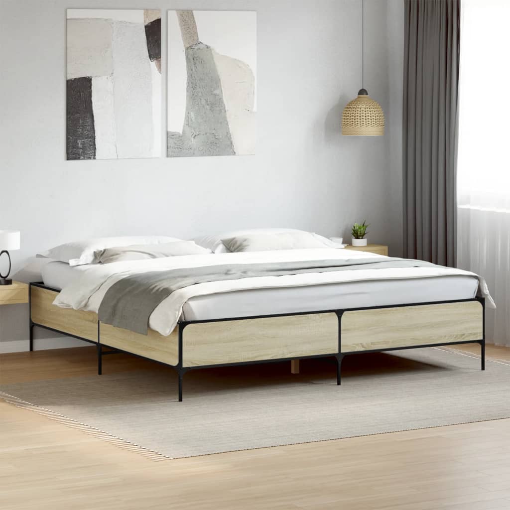 sengestel 200x200 cm konstrueret træ og metal sonoma-eg