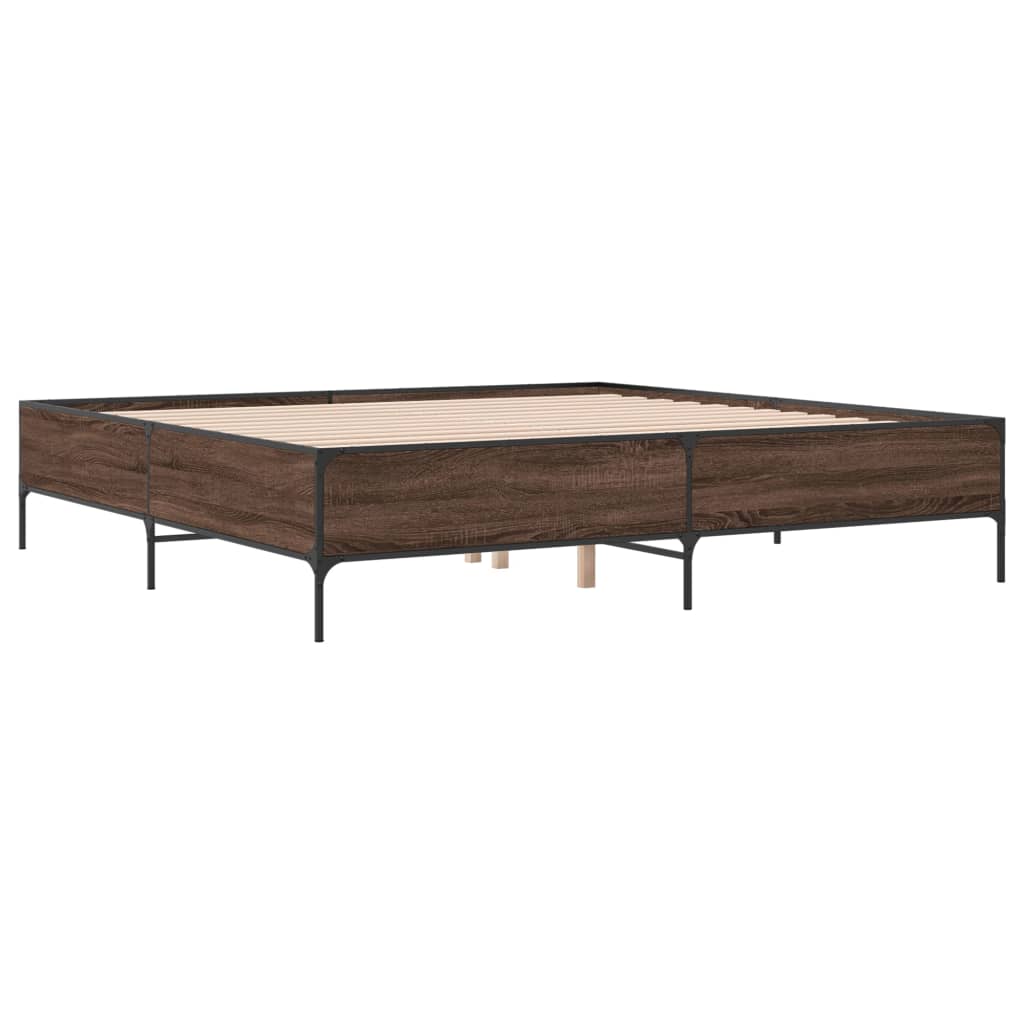 sengeramme 200x200 cm konstrueret træ og metal brun egetræ