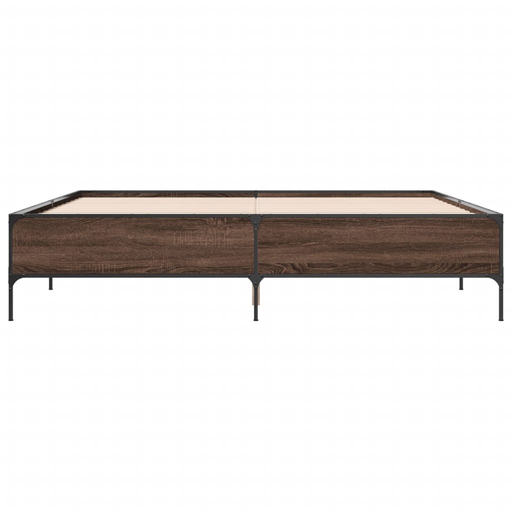sengeramme 200x200 cm konstrueret træ og metal brun egetræ