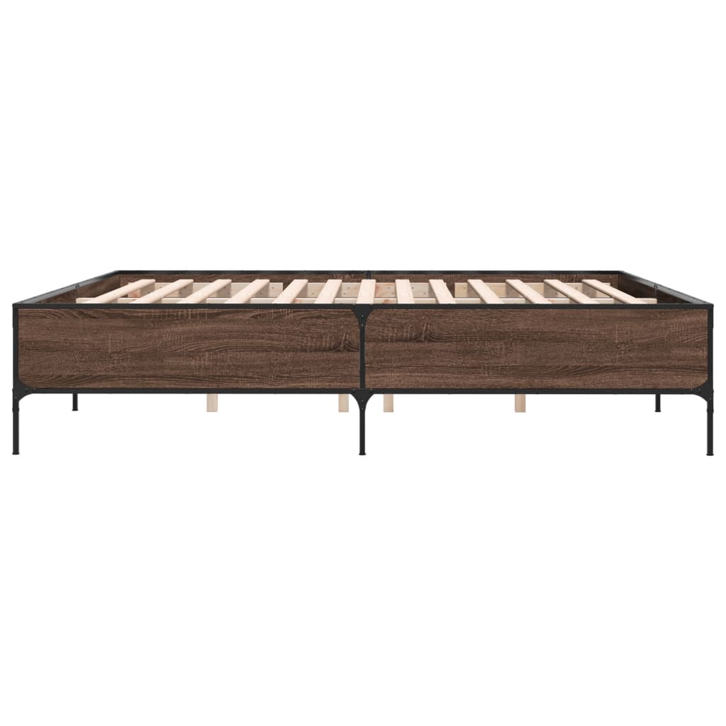 sengeramme 200x200 cm konstrueret træ og metal brun egetræ