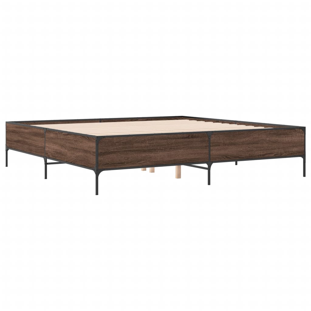 sengeramme 200x200 cm konstrueret træ og metal brun egetræ