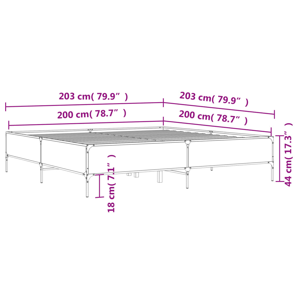 sengeramme 200x200 cm konstrueret træ og metal brun egetræ