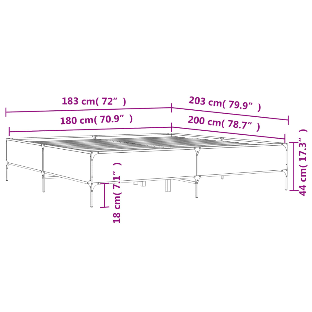 sengestel 180x200 cm konstrueret træ og metal sonoma-eg