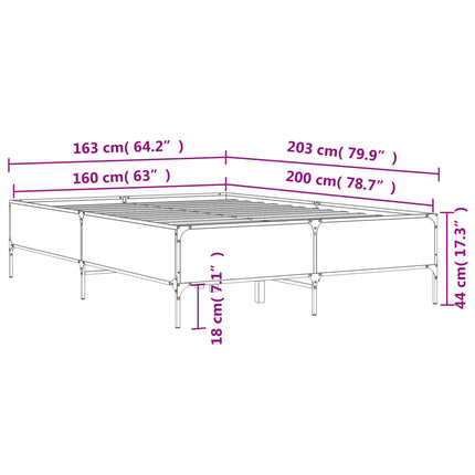 sengestel 160x200cm konstrueret træ og metal røget egetræsfarve