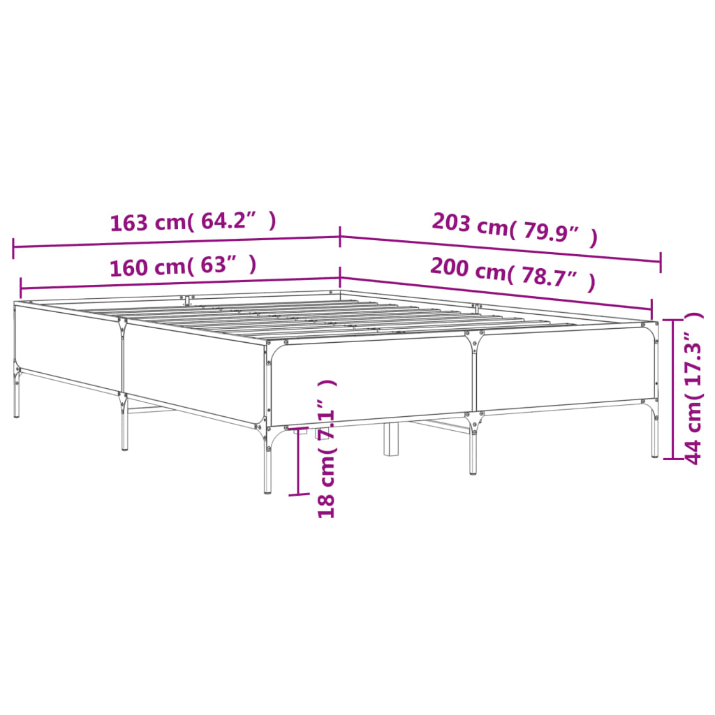 sengestel 160x200 cm konstrueret træ og metal grå sonoma-eg