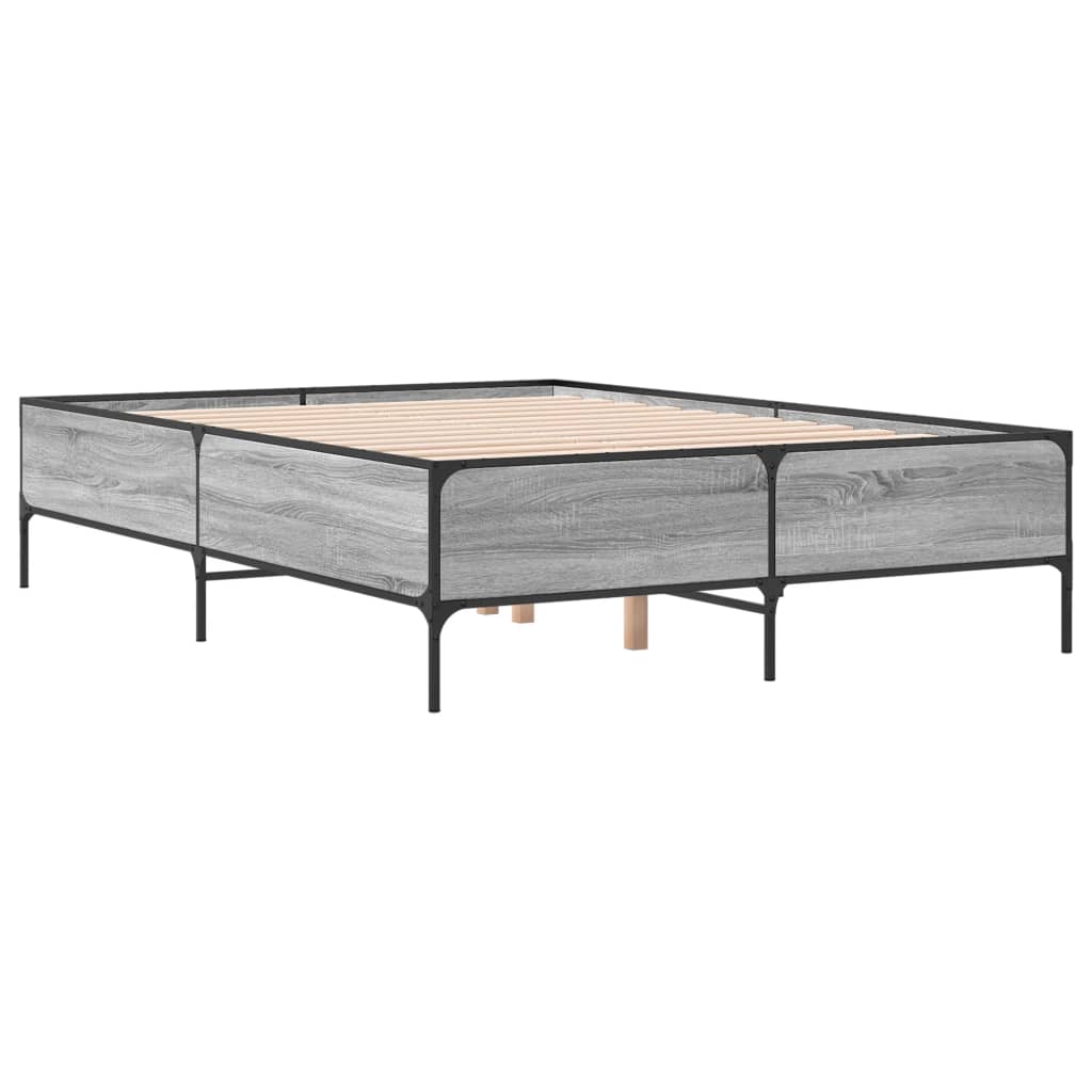 sengestel 150x200 cm konstrueret træ og metal grå sonoma-eg