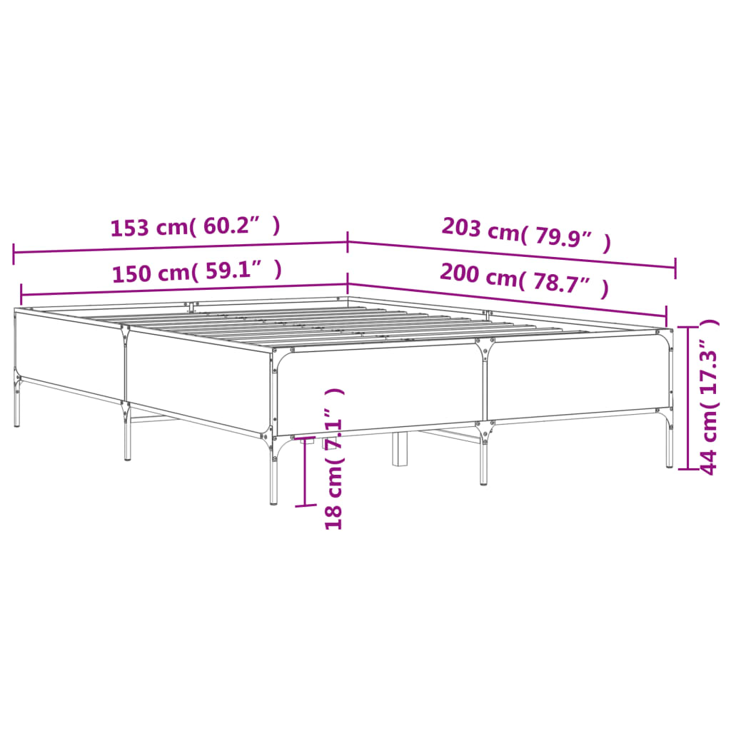sengestel 150x200 cm konstrueret træ og metal grå sonoma-eg