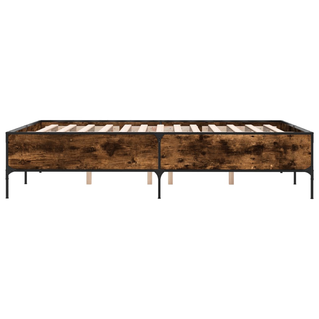 sengestel 120x200cm konstrueret træ og metal røget egetræsfarve
