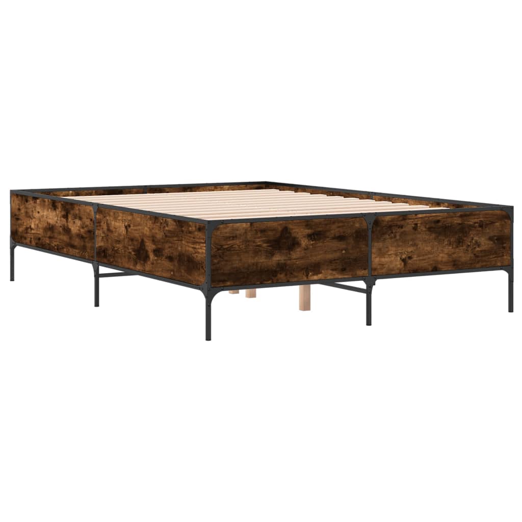 sengestel 120x200cm konstrueret træ og metal røget egetræsfarve