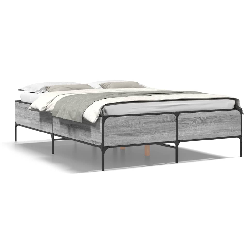 sengestel 140x190 cm konstrueret træ og metal grå sonoma-eg