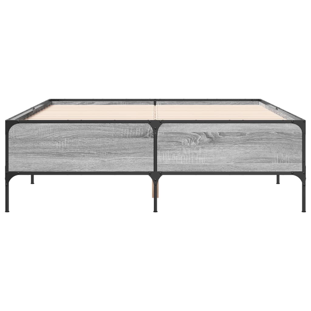 sengestel 140x190 cm konstrueret træ og metal grå sonoma-eg