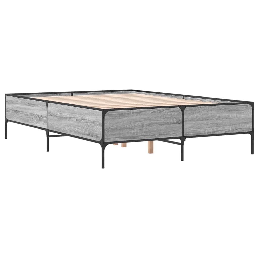 sengestel 140x190 cm konstrueret træ og metal grå sonoma-eg