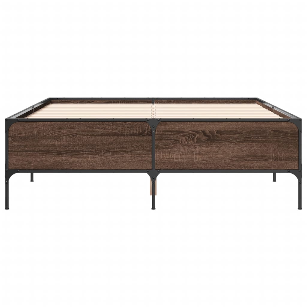 sengestel 140x190 cm konstrueret træ og metal brun egetræsfarve
