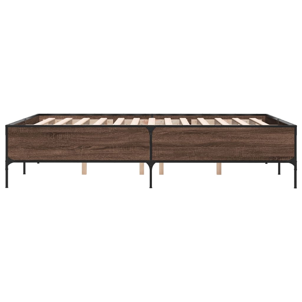 sengestel 140x190 cm konstrueret træ og metal brun egetræsfarve