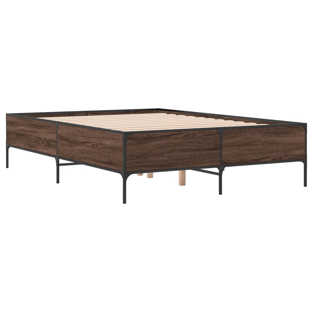 sengestel 140x190 cm konstrueret træ og metal brun egetræsfarve