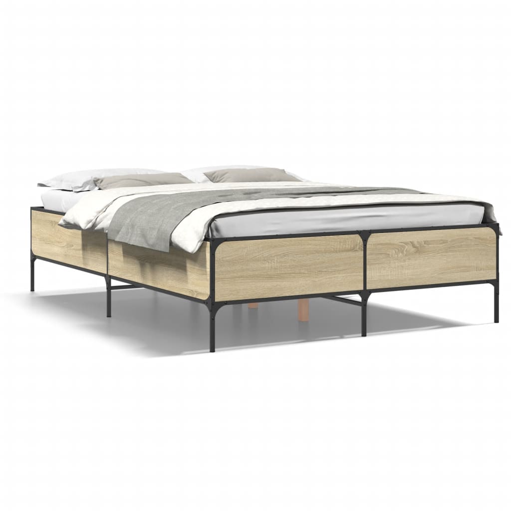 sengestel 135x190 cm konstrueret træ og metal sonoma-eg