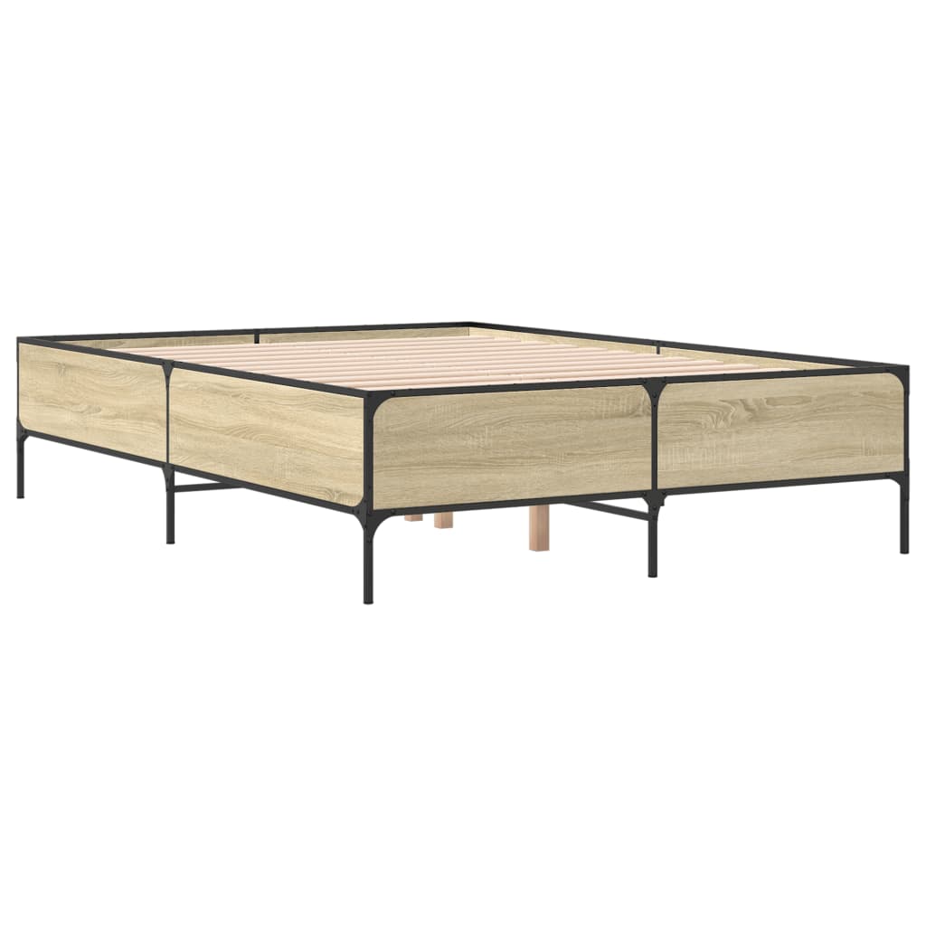 sengestel 135x190 cm konstrueret træ og metal sonoma-eg