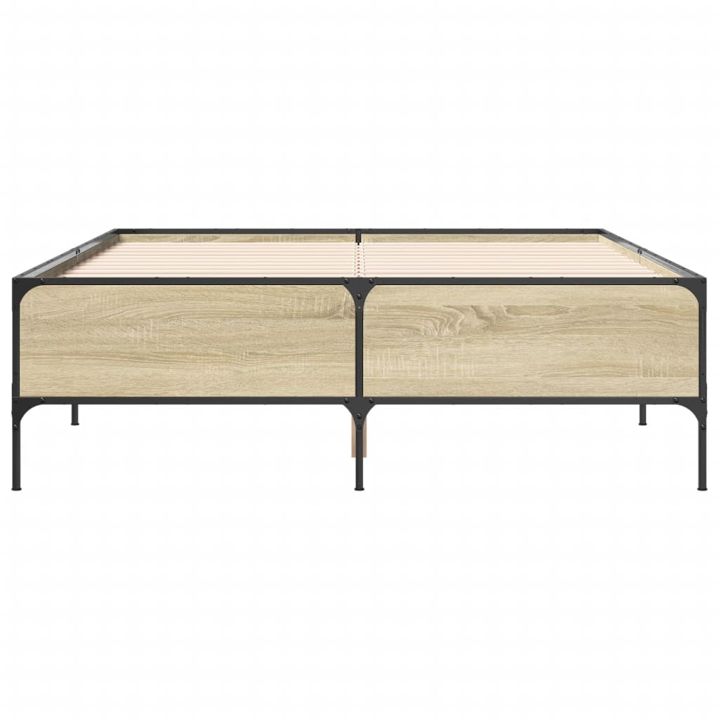 sengestel 135x190 cm konstrueret træ og metal sonoma-eg