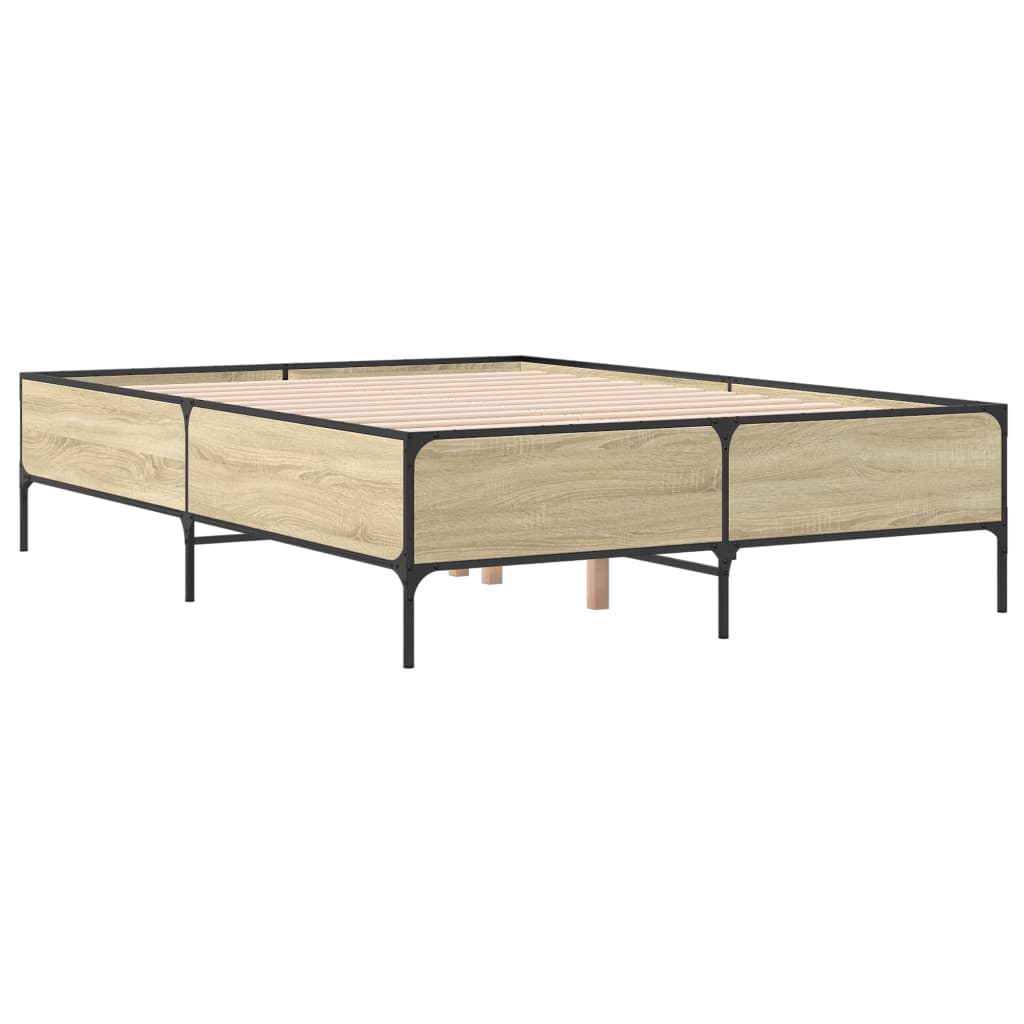 sengestel 135x190 cm konstrueret træ og metal sonoma-eg