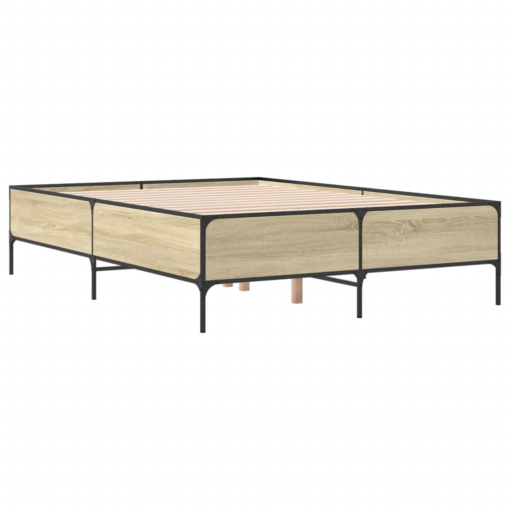 sengestel 120x190 cm konstrueret træ og metal sonoma-eg