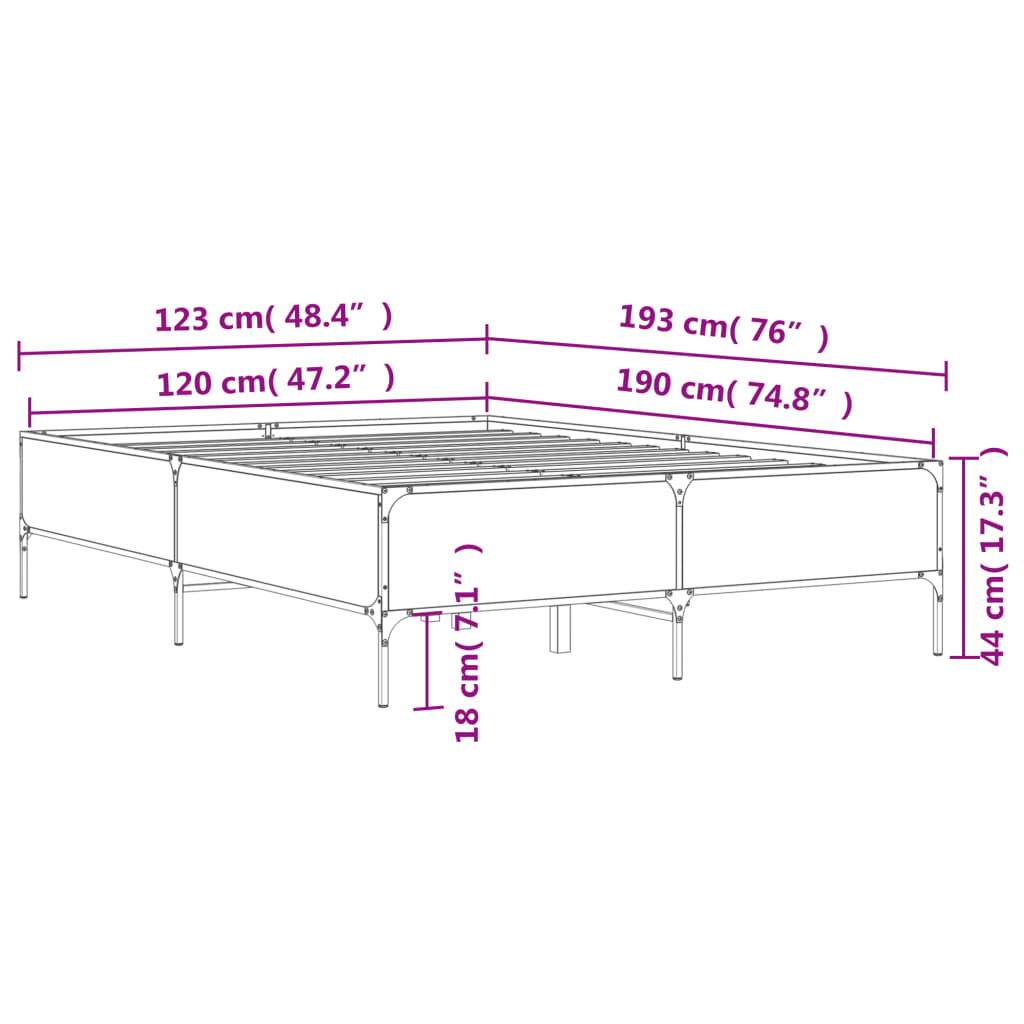 sengestel 120x190 cm konstrueret træ og metal sonoma-eg