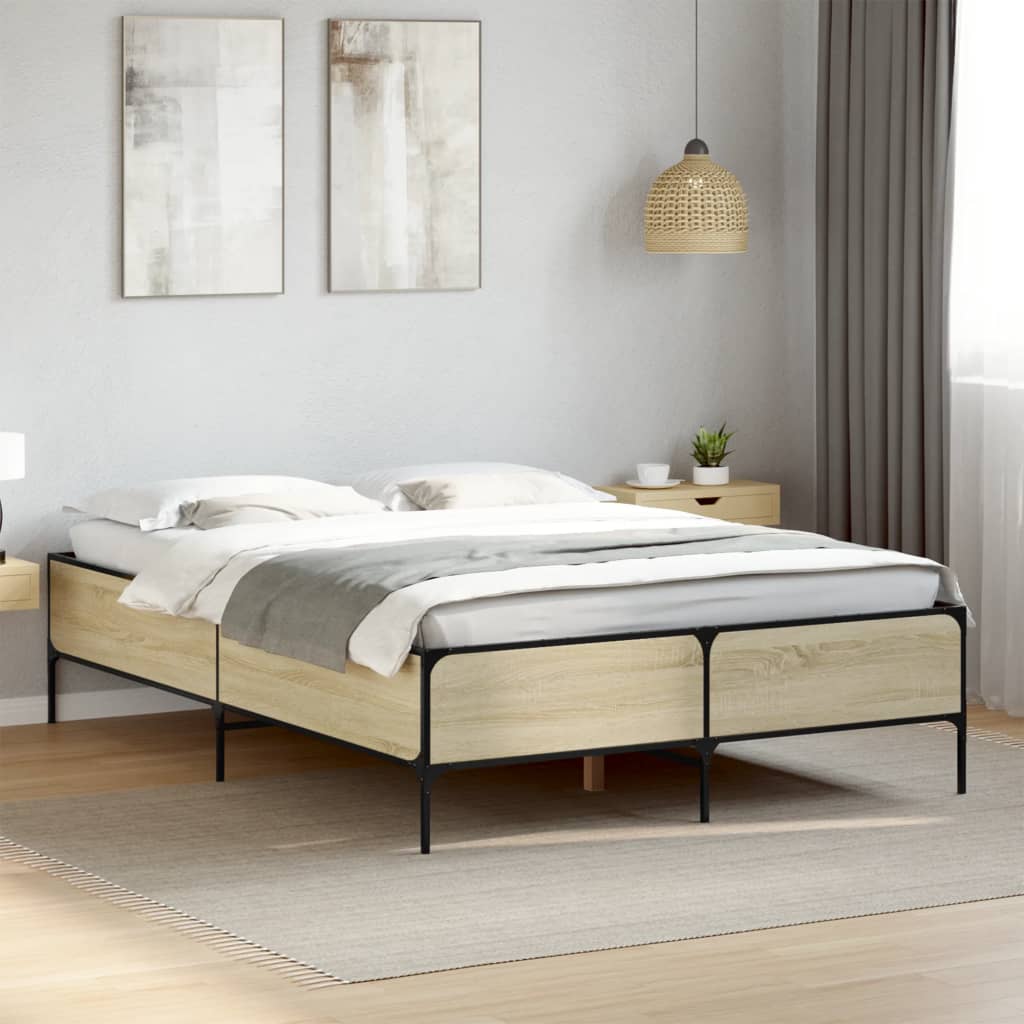 sengestel 120x190 cm konstrueret træ og metal sonoma-eg