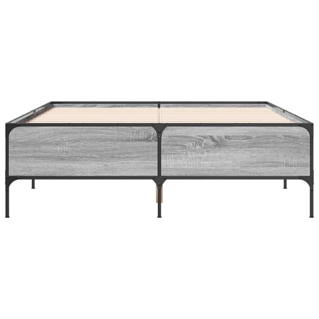 sengestel 120x190 cm konstrueret træ og metal grå sonoma-eg