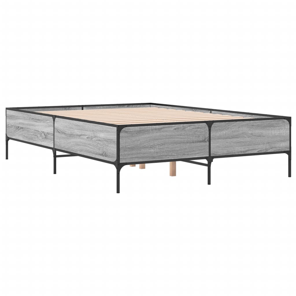sengestel 120x190 cm konstrueret træ og metal grå sonoma-eg